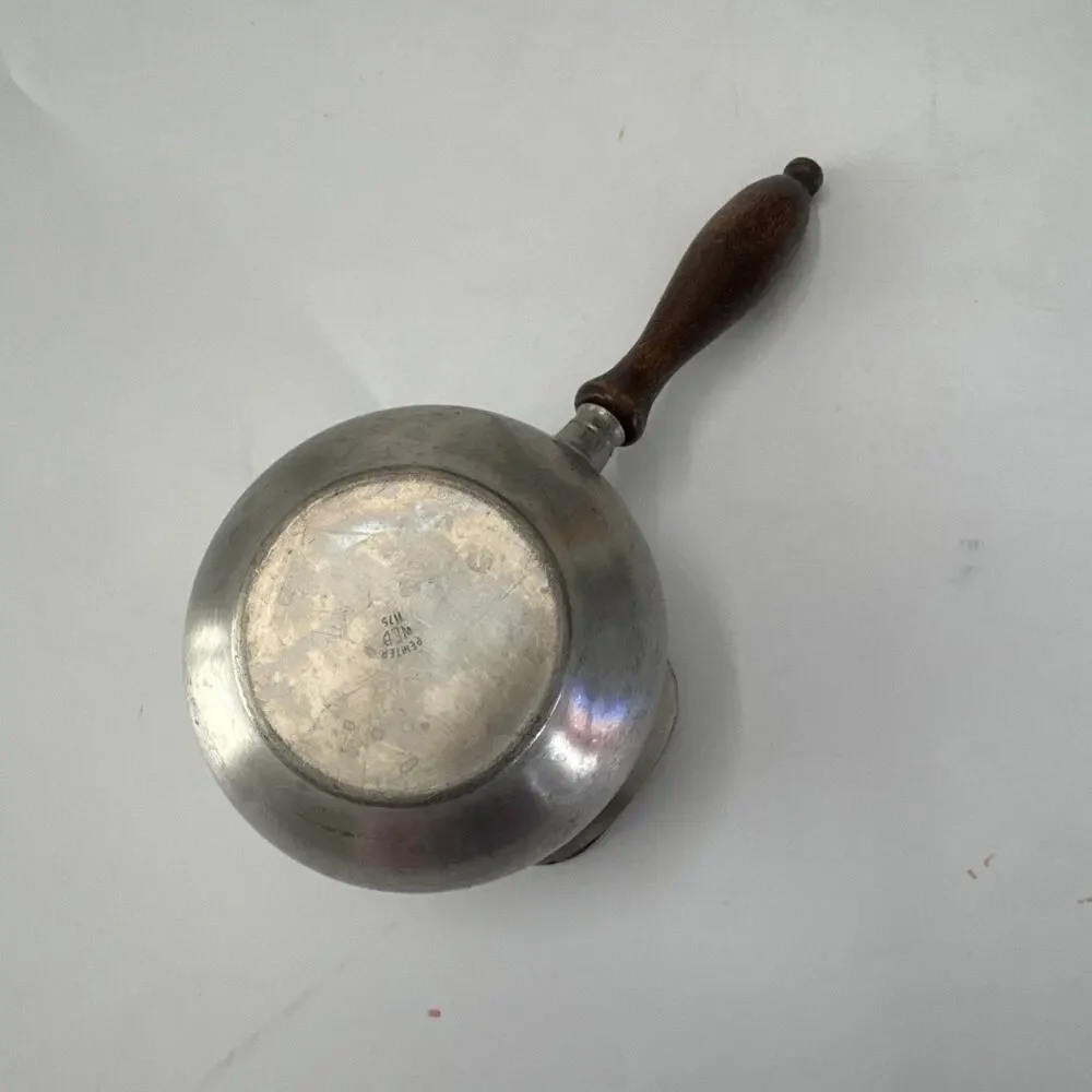 VTG Web Pewter 1175 Double Spout Butter Brandy Candy Warmer Wood Handle - Picture 5 of 12
